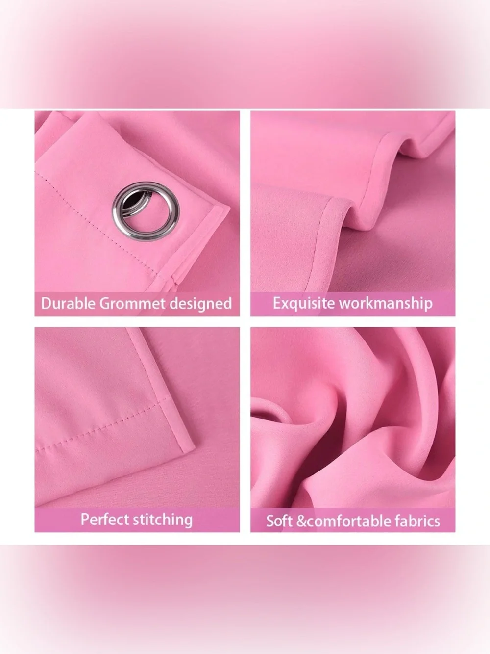 Solid Pink Grommet Top Window Curtains - Pair
